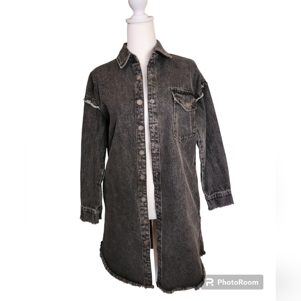 bohme Long Washed Charcoal Denim Jean Jacket - Picture 3 of 11